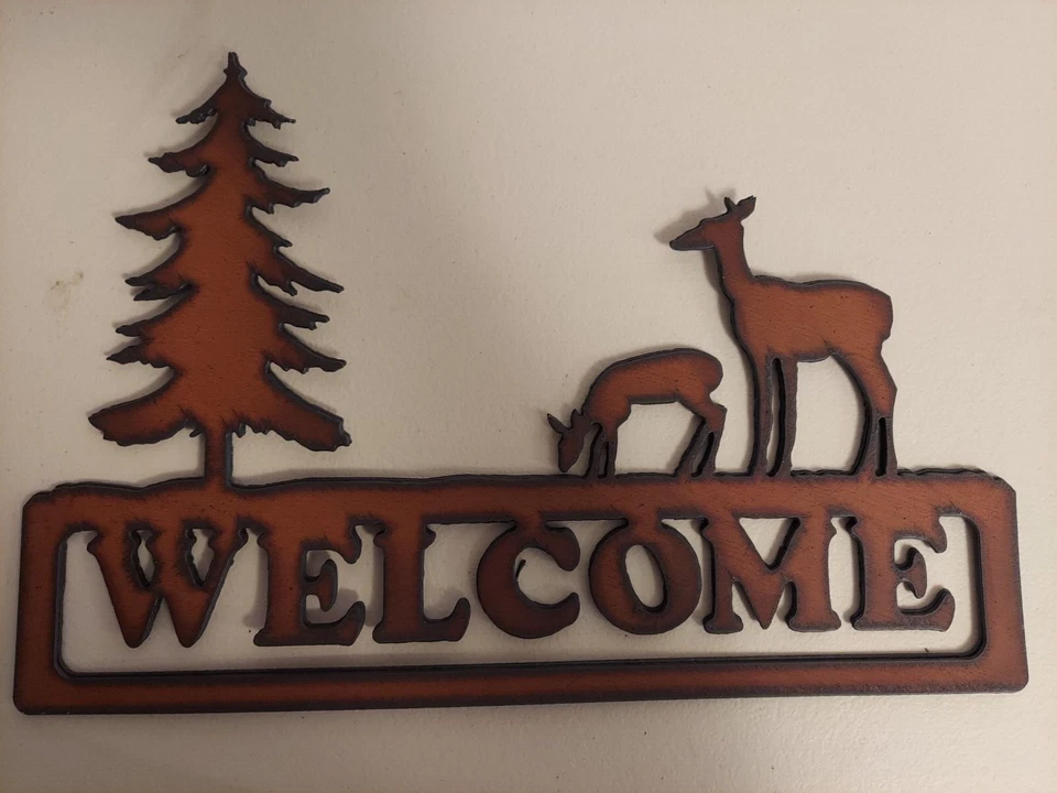 Rustic Metal Doe/Deer & Pine Tree Hanging Welcome Sign - Image 1 of 1
