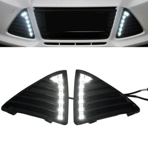 Paar LED DRL Tagfahrlicht Nebelscheinwerfer Blende Für Ford Focus 2011-2014 Weiß - Picture 1 of 13