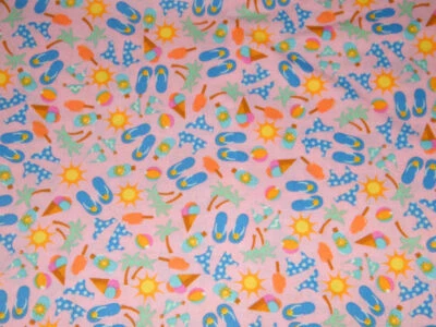 DIVERSIÓN EN PLAYA de verano en tela estampada rosa 100 % algodón edredón tela artesanal patio Foto 1 de 3