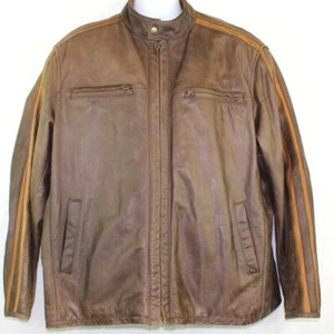 Danier Classic Motorcycle Brown Leather Jacket Arm Stripe Detail Mens 2XL - Picture 1 of 13