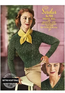 1950s Vintage V-Neck Sweater & Miss Marple Scarf Knitting Pattern | Multi-Size - Picture 1 of 2
