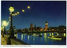 Carte postale de Londres années 1960 rivière Tamise Big Ben Westminster pont la nuit non postée