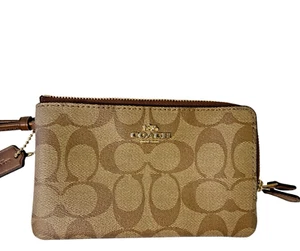 Coach Vintage Brown Top Double Zipper Pouch Wallet with C Logo Print - MINT - Picture 1 of 13