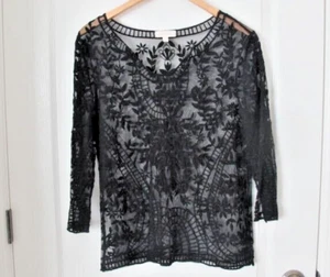 Damen Adiva schwarz Spitze Top groß Langarm transparent feminin Witchy Whimsigoth - Bild 1 von 12
