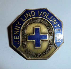 Medical Pinback JENNY LIND Swedish American Hospital Volunteer 1940s - Picture 1 of 2