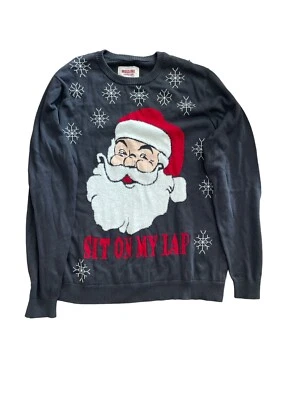 Mossimo Mens Large Sit On My Lap Santa Face Ugly Christmas Sweater X-Large Gray - Image 1 of 3