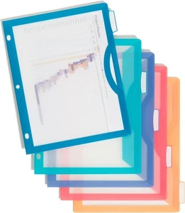 Divisores de carpeta de tres anillos de polietileno de 5 pestañas con pestañas y letras U Brands, brillantes - Imagen 1 de 7