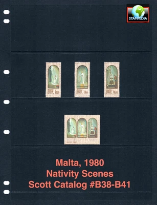 за $1,20 Scott значение - 1980 Мальта Рождественские сцены Рождество CV MNH NH UM - Изображение 1 из 4