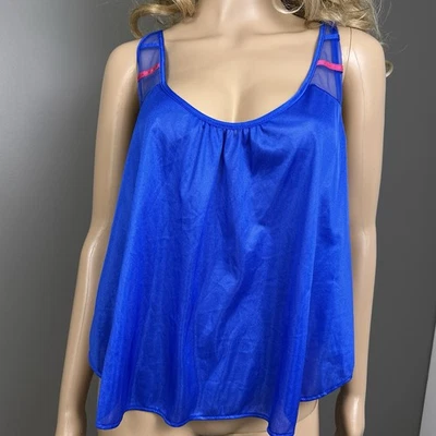Top Cami Babydoll Vintage Undercover Wear Azul Malla Nylon Mediano EE. UU. 80s 90s Foto 1 de 4