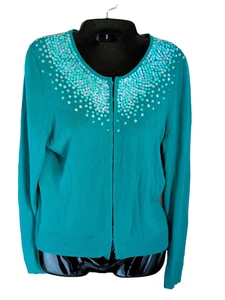 Vintage 00s Y2K Gap Cardigan Pullover Gr. M Pailletten Haken Urlaub zierlich adrett - Bild 1 von 12