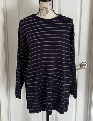 Vintage Saks Fifth Avenue  Navy Blue Metallic Stripes Crewneck Sweater Medium 80 - Image 1 of 4