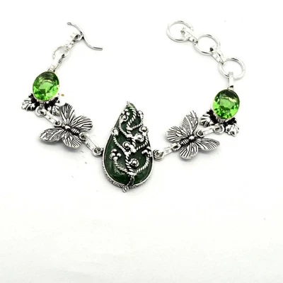 Green Jasper Peridot Gemstone Handmade Bracelet Jewelry 20 Gms BR 385 - Image 1 of 3