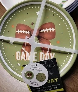 6 GAME DAY Football Theme Melamine Appetizer Snack Plates 6" NEW - Picture 1 of 4