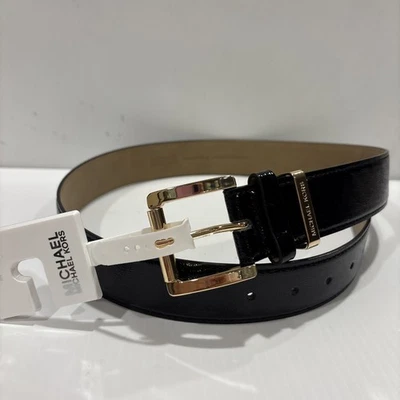 CINTURÓN MUJER MICHAEL KORS CHAROL CON HEBILLA DORADA COLOR NEGRO TALLA M Foto 1 de 4