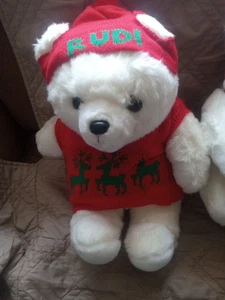 John Wanamaker’s Rudi Oso de Peluche 17” De Colección Años 80 Feo Navidad Suéter con Sombrero Rojo - Imagen 1 de 2