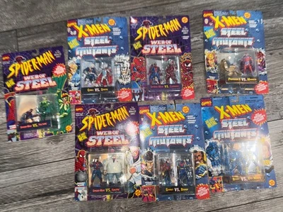 1994 Marvel ToyBiz X-Men Steel Mutants Die-Metal Figures And Spiderman Lot Of 7 - Image 1 of 4