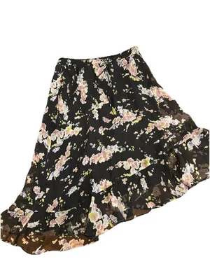 Falda Ralph Lauren LRL Seda De Colección Y2k Volantes Asimétricos Floral Negra 4 Mediana Foto 1 de 4