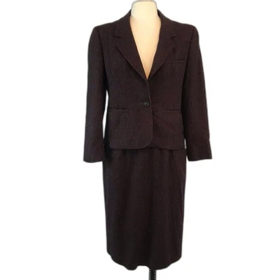 Conjunto Blazer y Falda Años 80 Evan Picone Vintage Lana A Rayas, Negro Rojo 36 Busto Foto 1 de 4