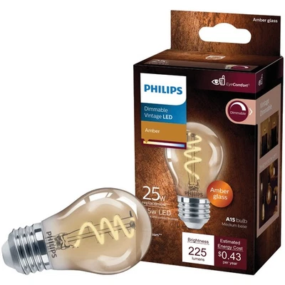 Philips EyeComfort 25W Equivalent Amber A15 Medium Dimmable Vintage LED Light - Image 1 of 4