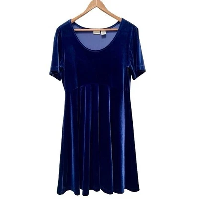 Vestido Patinador Hillard and Hanson De Colección Azul Marino Terciopelo Mangas Cortas Años 90 Y2K Whimsigoth Foto 1 de 4