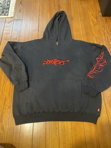 Sudadera con Capucha Vintage Años 90 JNCO Jeans Llama Tribal, Negra y Roja Bordada Y2K Talla M - Imagen 1 de 6