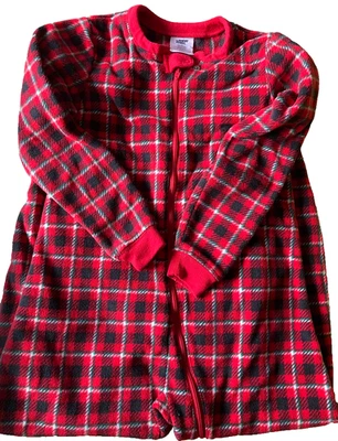 Lands' End 睡衣睡床连体红色绿色黑色格子儿童 6 抓绒脚 — 第 1/4 张图片