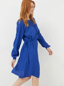 Fatface Taylor Knee Length Bright Royal Blue Viscose Dress 10 - Picture 1 of 12