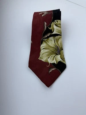 Oscar De La Renta Alta Costura Prendas para el Cuello Corbata Borgoña Patrón Floral 4 in X 57 in Foto 1 de 4