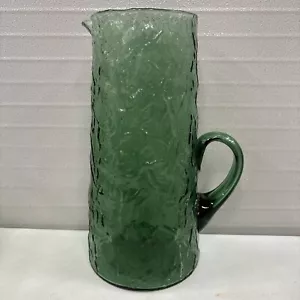 Grande fiaschetta brocca in vetro verde texture naturale, MCM anni 60 vintage 10,5" - Foto 1 di 7