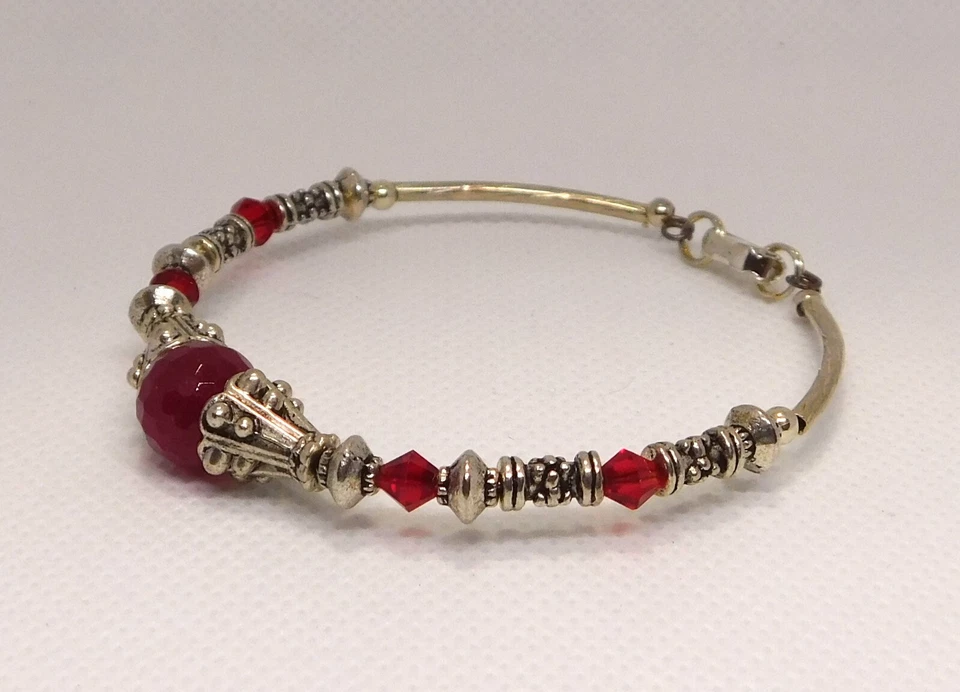 Ручной работы рубин красный кристалл браслет, хорошая металлическая работа, сложить над застежкой - Изображение 1 из 3