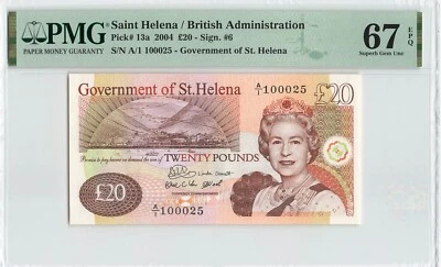 ST HELENA 20 Pounds 2004, P-13a, LOW S/N 25, PMG 67 EPQ Superb Gem UNC, QEII - Image 1 of 2