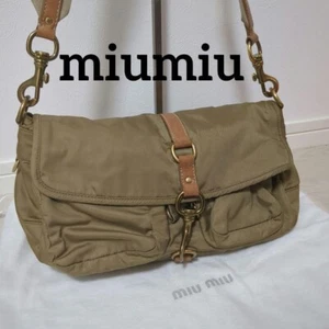 Miu Miu Nylon Woman's Shoulder Bag Khaki Womens Fashion Hand Bag From Japan Used - Picture 1 of 18