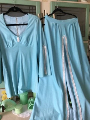 Original 1960/70 Damas, Playsuit/Maxifalda, Azul Turquesa, Clásico, Único. Foto 1 de 4