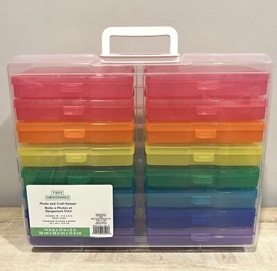 Коробка для хранения фотографий и рукоделия 16 внутренних организационных чехлов 4 x 6 дюймов НОВАЯ - Изображение 1 из 4