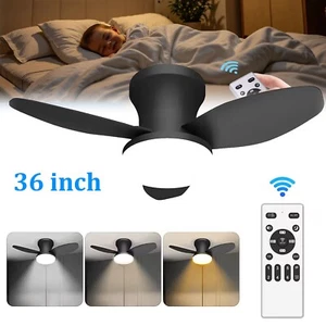 36 Inch Ceiling Fan with Light and Remote Small Low Profile Ceiling Fan Black - Picture 1 of 10