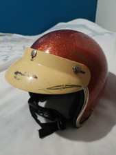 Vtg Arthur Fulmer AF20 ORANGE Metal Flake Motorcycle Helmet size S Visor 1971