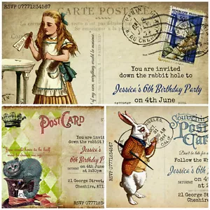 Alice in Wonderland Personalised Party/Wedding/Christening Invitation & Envelope - Picture 1 of 4