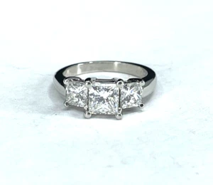 Platinum Three Stone Princess Cut 1.94 ct Diamonds Engagement Ring Size 5.25 - Picture 1 of 13