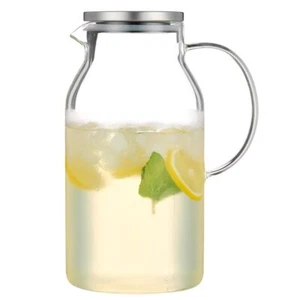 Glass Pitcher With Lid 95 Ounces Wide Mouth Heat Resistant Water Jug For Hot/col - Picture 1 of 6
