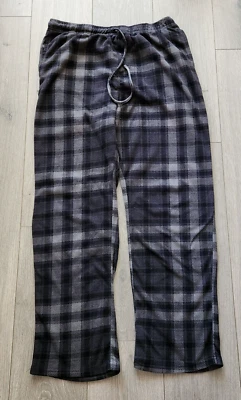 Rugby University Lounge Sleep Pajama Pants Men's L Fleece Gray Black Plaid FLAW - Imagem 1 de 4
