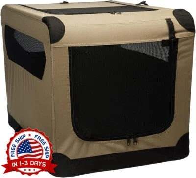 Jaula De Viaje Para Perros Plegable, Portátil Y Blanda De 2 Puertas (Bronceado) Foto 1 de 4