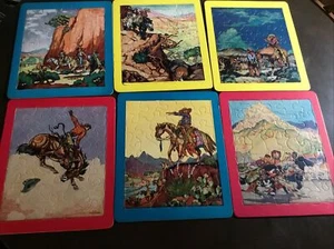 Vintage Cowboy Puzzles Six Jig Puzzle Pictures No 145A Platt& Munk Co Inc - Picture 1 of 6