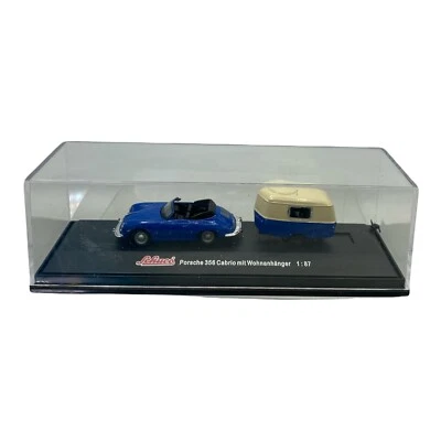Schuco 1/87 HO Porsche 356 Cabrio con remolque de camping Ref 21755 Vendedor de EE. UU. Foto 1 de 4