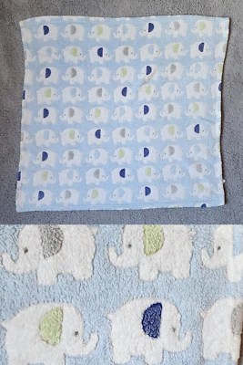 Snugly Baby 柔软抓绒 Lovey 安全毯 蓝色/白色 大象印花 28"x28" — 第 1/4 张图片