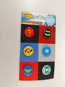 Justice League Mini Buttons 6 Pack Set Superman Batman Flash Robin DC Comics - Picture 1 of 3