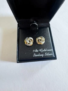 R.H. Macy & Co. 14K / Sterling Silver Love Knot 1/10 TCW Diamond Stud Earrings - Picture 1 of 3