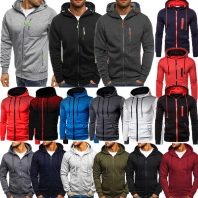 Felpa con cappuccio e zip uomo giacca tinta unita zip intera felpa pile atletica ◆ - Immagine 1 di 4