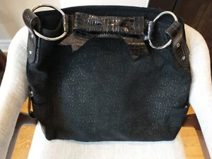 My Flat in London Large Signature Logo Black Suede & Leather Handbag - Picture 1 of 8