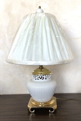 Lenox Tracery Porcelain Brass Pierced Lamp w/ Filial 16" Tall - Image 1 of 4