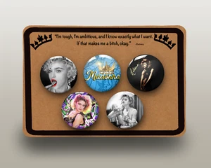 Madonna Badge Pin Button Pack - Set of 5 x 32mm gift packaged badges - Picture 1 of 5